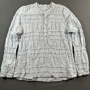 Dylan Light Blue Solid Split Neck Ruffle Button Long Sleeve Woven Blouse M